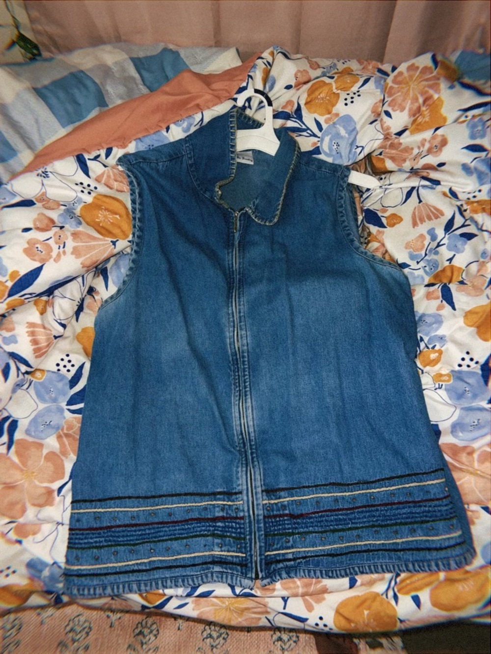 Bobbie Brooks Blue Denim Zip-Front Vest with Topstitch Detail